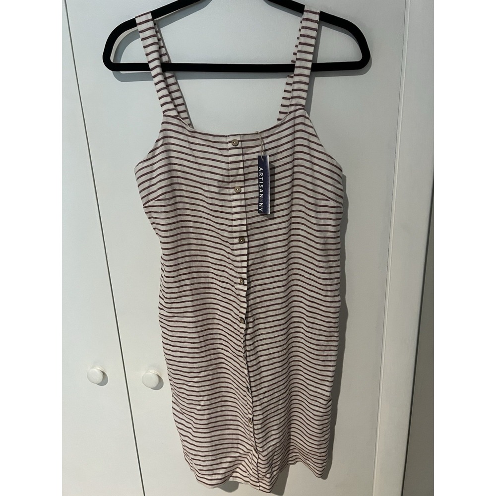 NWT Artisan NY Linen Striped Dress Womens Size XS‎ Ivory Maroon